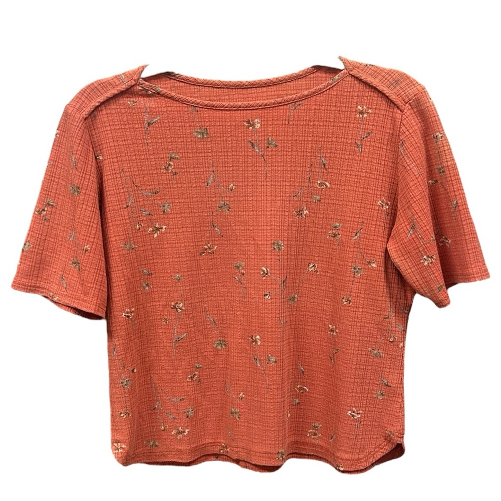 Women’s Textured Rust Floral Tee Bohemian Autumn Top Minimal Vintage Style Sz S - Picture 1 of 6